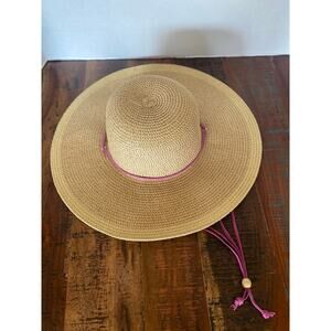 Midwest Gloves and Gear Hat Straw Wide Brim Pink trim